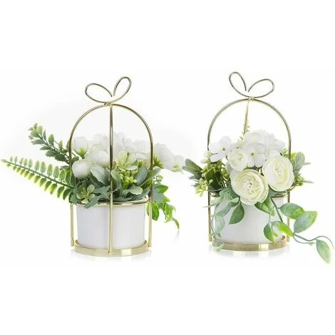 Fiori Artificiali Con Vaso Piante Artificiali Fiori Bonsai In Vaso Di Ceramica Fiori Di Plastica Piante Artificiali Per La Decorazione Domestica (Bianco) 2 Fiori Artificiali Con Vaso Piante Artificiali Fiori Bonsai In Vaso Di Ceramica Fiori Di Plastica Piante Artificiali Per La Decorazione Domestica (Bianco) - immagine 2