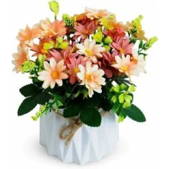 HIASDFLS Piante Finte Da Esterno, Vaso Di Fiori Finto, 1 Pezzo Di Fiori Artificiali Con Vaso, Con Vasi Di Fiori In Plastica, Realistici, Per Soggiorno, Camera Da Letto, Matrimonio (10,5 X 17 Cm, Giall