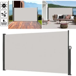 Pannelli Divisori Tenda Da Sole Laterale Allungabile, 180 X 300 Cm, Per Balcone, Terrazza, Giardino, Esterni, Colore Grigio HENGMEI