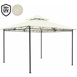 Gazebo Giardino 3x3 Mt In Metallo Con Telo Tendone Party Antipioggia PVC Beige -Vendite VIDAXL 95362210 5