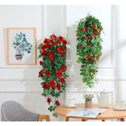 1 Pz 90 Cm Ghirlanda Di Rose Artificiali Rosse Fiori Finti Ghirlanda Di Edera Piante Appese Decorazione Di Nozze