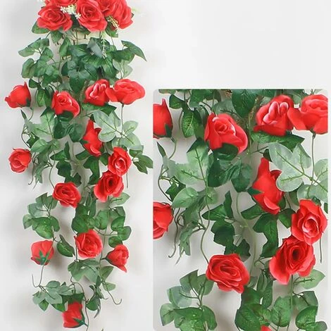 1 Pz 90 Cm Ghirlanda Di Rose Artificiali Rosse Fiori Finti Ghirlanda Di Edera Piante Appese Decorazione Di Nozze 5 1 Pz 90 Cm Ghirlanda Di Rose Artificiali Rosse Fiori Finti Ghirlanda Di Edera Piante Appese Decorazione Di Nozze - immagine 5