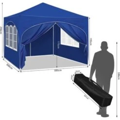 WOLTU Gazebo Pieghevole Da Giardino. Gazebo Impermeabile Pop Up Da 3x3m Con Pannelli Laterali. Tendone Da Esterno. Altezza Regolabile. Protezione UV. Con Custodia.Blu -Vendite VIDAXL 95935164 3