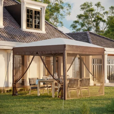Outsunny Gazebo Da Giardino Con Zanzariera E Borsa Da Trasporto Con Ruote, 300x300x270 Cm, Color Crema 2 Outsunny Gazebo Da Giardino Con Zanzariera E Borsa Da Trasporto Con Ruote, 300x300x270 Cm, Color Crema - immagine 2