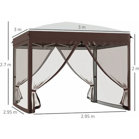 Outsunny Gazebo Da Giardino Con Zanzariera E Borsa Da Trasporto Con Ruote, 300x300x270 Cm, Color Crema 3 Outsunny Gazebo Da Giardino Con Zanzariera E Borsa Da Trasporto Con Ruote, 300x300x270 Cm, Color Crema - immagine 3