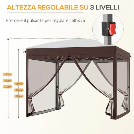Outsunny Gazebo Da Giardino Con Zanzariera E Borsa Da Trasporto Con Ruote, 300x300x270 Cm, Color Crema 5 Outsunny Gazebo Da Giardino Con Zanzariera E Borsa Da Trasporto Con Ruote, 300x300x270 Cm, Color Crema - immagine 5