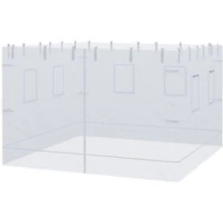 Outsunny Parete Per Gazebo 3x3 In Nylon, Set 3 Pezzi Zanzariera Con 6 Finestre E Porta Con Cerniera, 300Lx195 Cm