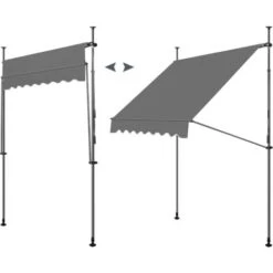 WOLTU Tenda Da Sole Per Esterno. Tenda Parasole Senza Perforazione. Telo Ombreggiante Con Manovella. Altezza Regolabile. Per Balcone. Veranda. Terrazza. 300 Cm. Grigio Carbone -Vendite VIDAXL 96459451 3