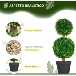 HOMCOM Set Da 2 Piante Di Bosso A 2 Sfere Realistiche Con Vaso Incluso, A Fondo Rinforzato Ed Erba, 60 Cm -Vendite VIDAXL 96925619 4