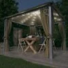 Gazebo Con Tende E Luci LED 300x300 Cm Grigio Talpa Alluminio