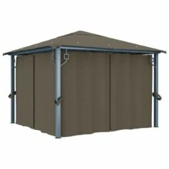 Gazebo Con Tende E Luci LED 300x300 Cm Grigio Talpa Alluminio -Vendite VIDAXL 97216139 3