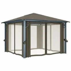 Gazebo Con Tende E Luci LED 300x300 Cm Grigio Talpa Alluminio -Vendite VIDAXL 97216139 5