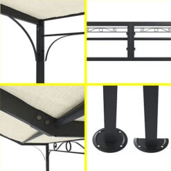 Gazebo Pergolato Pergola Da Giardino Struttura In Acciaio E Tettuccio Telo In Tessuto Tenda Tettoia Ombrellone Tendone Parasole Da Esterno Terrazzo Balcone Piscina Fiere Hanalei 3 X 2.5 X 2.4 M Beige -Vendite VIDAXL 97776803 3