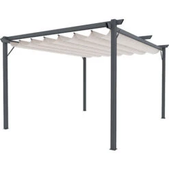 Gazebo Pergola 3 X 3 M Pergolato Con Telo Impermeabile Retrattile Richiudibile Struttura In Acciaio Per Giardino Terrazzo Piscina Esterno Fiere Campeggio Design Elegante Moderno Koloa Colore Beige