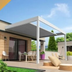 Pergola Bioclimatica OPALE 4,00x4,109 M Motorizzata Con Telecomando ( - Blanco)