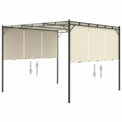 Gazebo Da Giardino Con Tenda Laterale 3x3x2,25m Crema -Vendite VIDAXL 98403551 5
